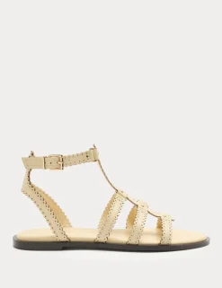 Leather Scallop Edge Flat Gladiator Sandals