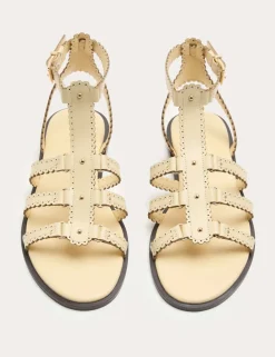 Leather Scallop Edge Flat Gladiator Sandals