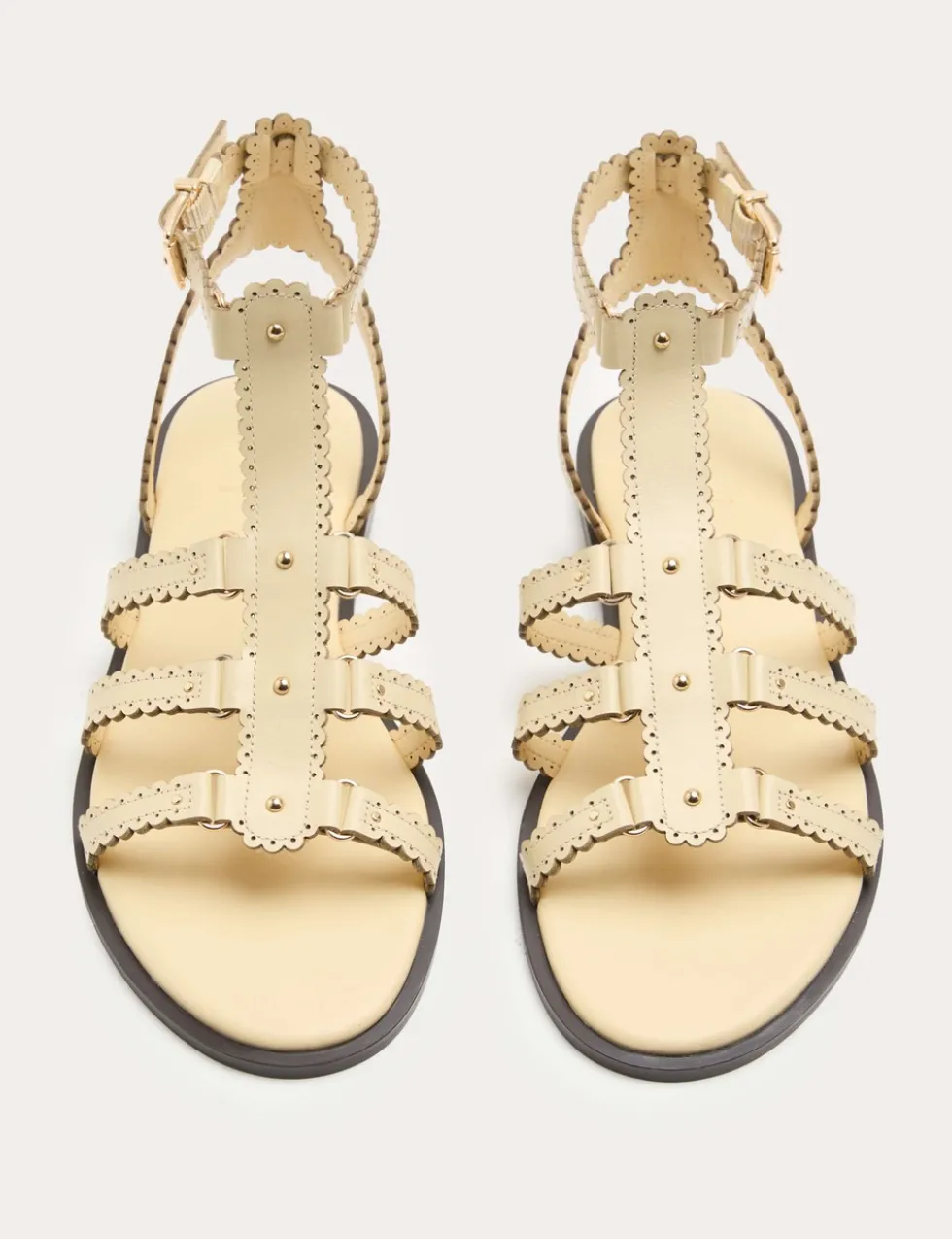 Leather Scallop Edge Flat Gladiator Sandals