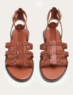Leather Scallop Edge Flat Gladiator Sandals