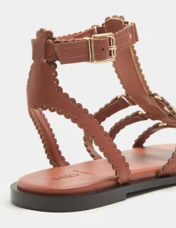 Leather Scallop Edge Flat Gladiator Sandals