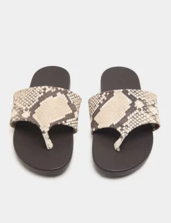 Leather Snake Print Toe Post Mules