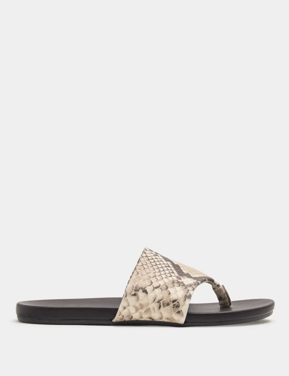 Leather Snake Print Toe Post Mules