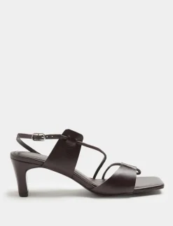 Leather Strappy Block Heel Sandals