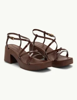 Leather Strappy Low Block Heel Sandals