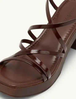 Leather Strappy Low Block Heel Sandals