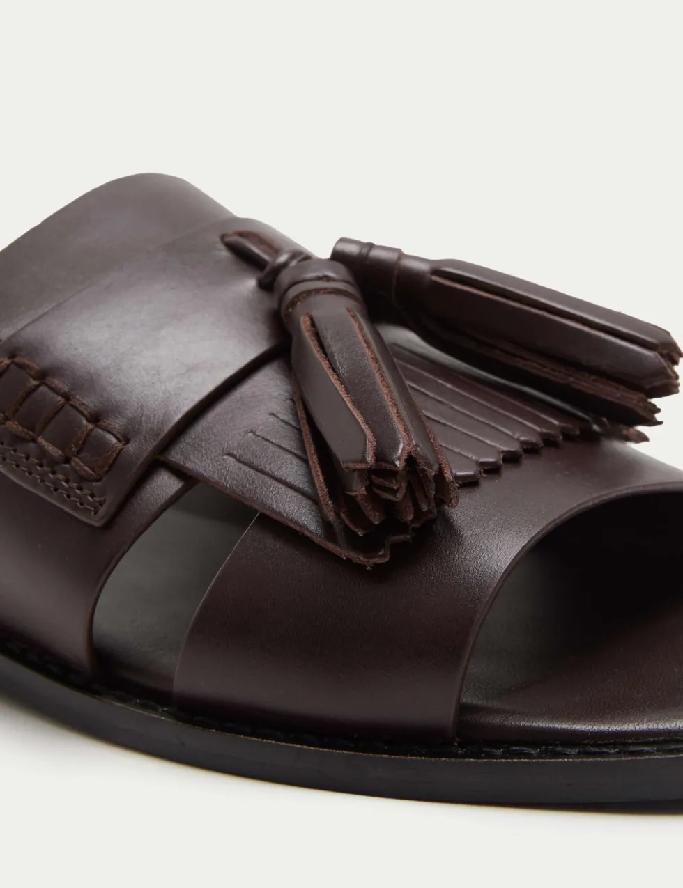 Leather Tassel Flat Loafer Mules