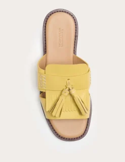 Leather Tassel Flat Loafer Mules