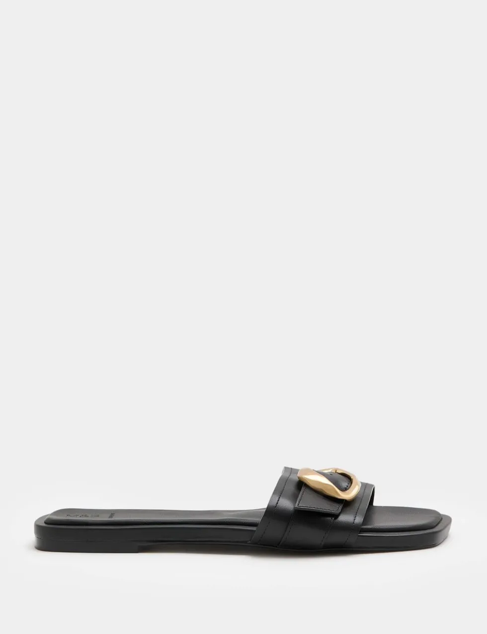 Leather Trim Flat Mule Sandals