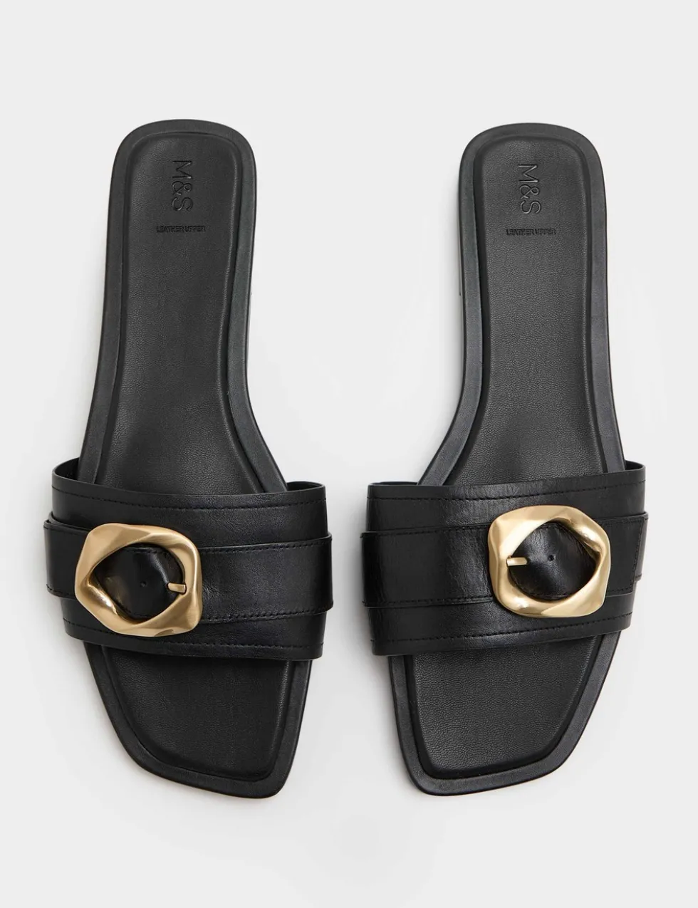 Leather Trim Flat Mule Sandals