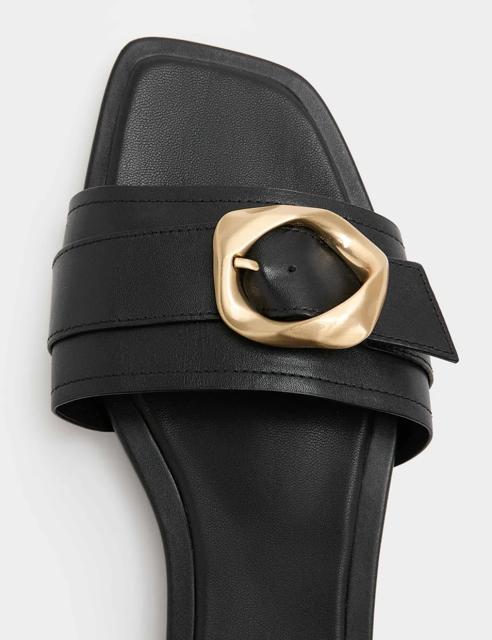 Leather Trim Flat Mule Sandals