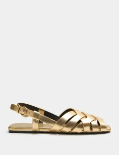 Leather Woven Flat Slingback Sandals
