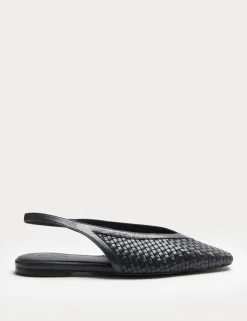 Leather Woven Flat Slingback Shoes