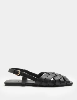 Leather Woven Flat Slingback Sandals