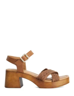 Leather Woven Strap Block Heel Sandals