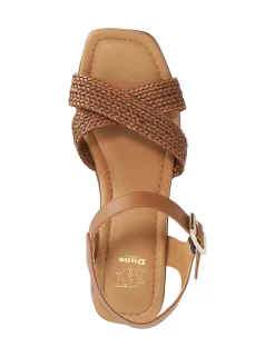 Leather Woven Strap Block Heel Sandals