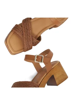 Leather Woven Strap Block Heel Sandals
