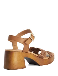 Leather Woven Strap Block Heel Sandals