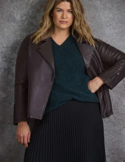 Leather Zip Cuff Biker Jacket