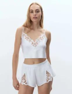 Leonora Satin Embroidery Cami Shortie Set