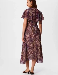 Leopard Print Cape Sleeve Midi Tea Dress