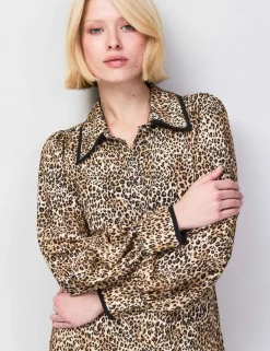 Leopard Print Collared Midaxi Shirt Dress