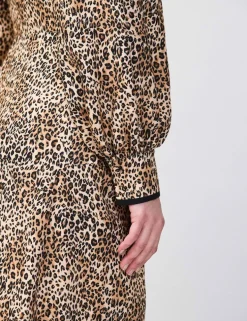 Leopard Print Collared Midaxi Shirt Dress