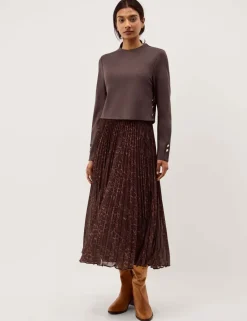 Leopard Print Combi Pleated Midi Dress