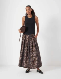 Leopard Print Pleated Midi Skirt