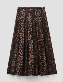 Leopard Print Pleated Midi Skirt