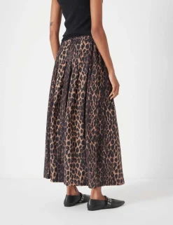 Leopard Print Pleated Midi Skirt