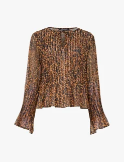 Leopard Print Tie Neck Blouse