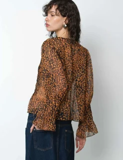 Leopard Print Tie Neck Blouse