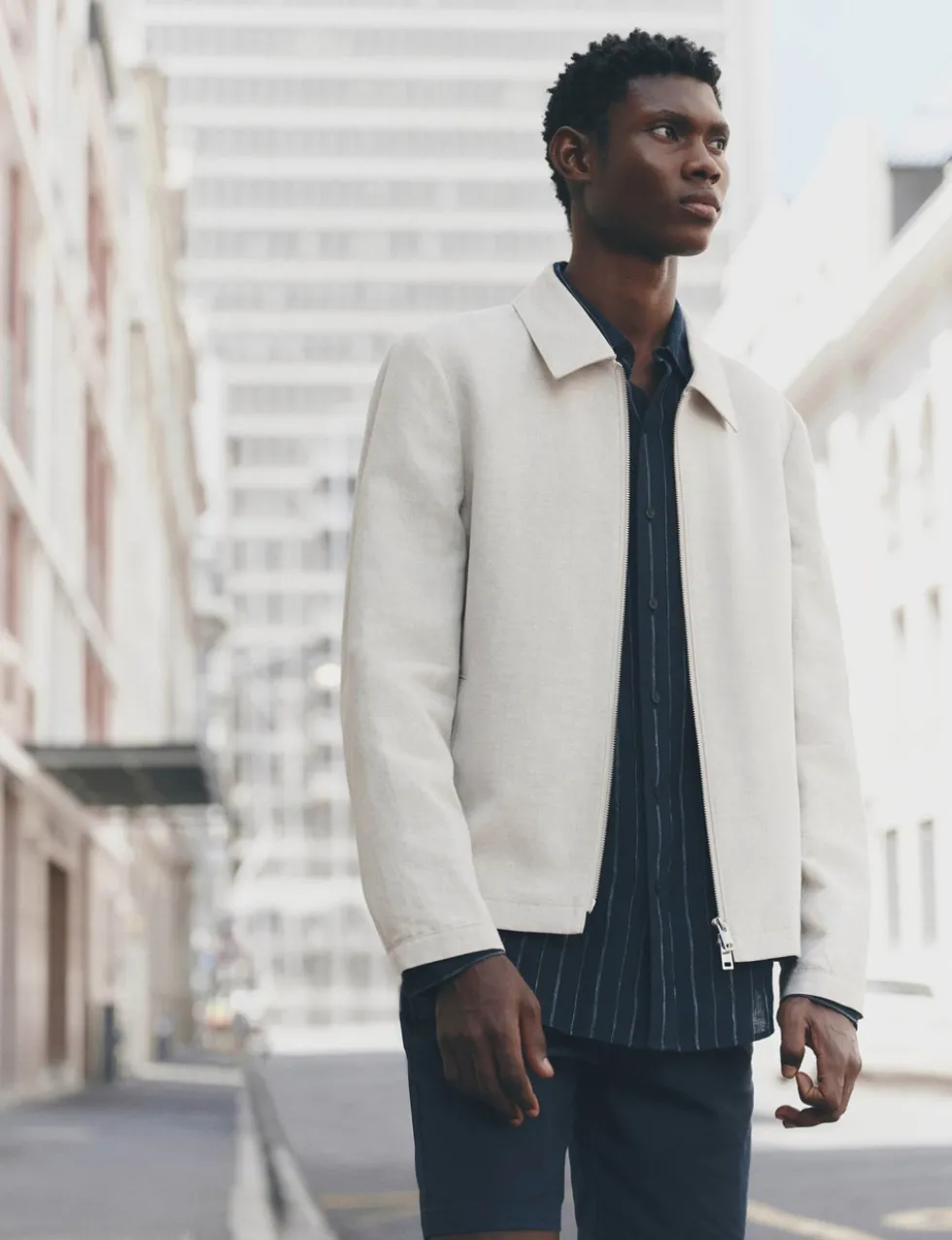 Lightweight Linen Blend Harrington Jacket