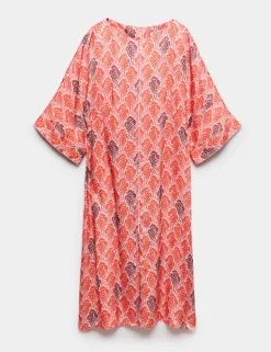 Linear Wave Print V-Neck Maxi Shift Dress