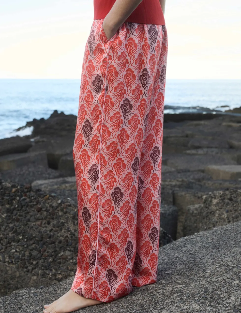 Linear Wave Printed Wide Leg Trousers