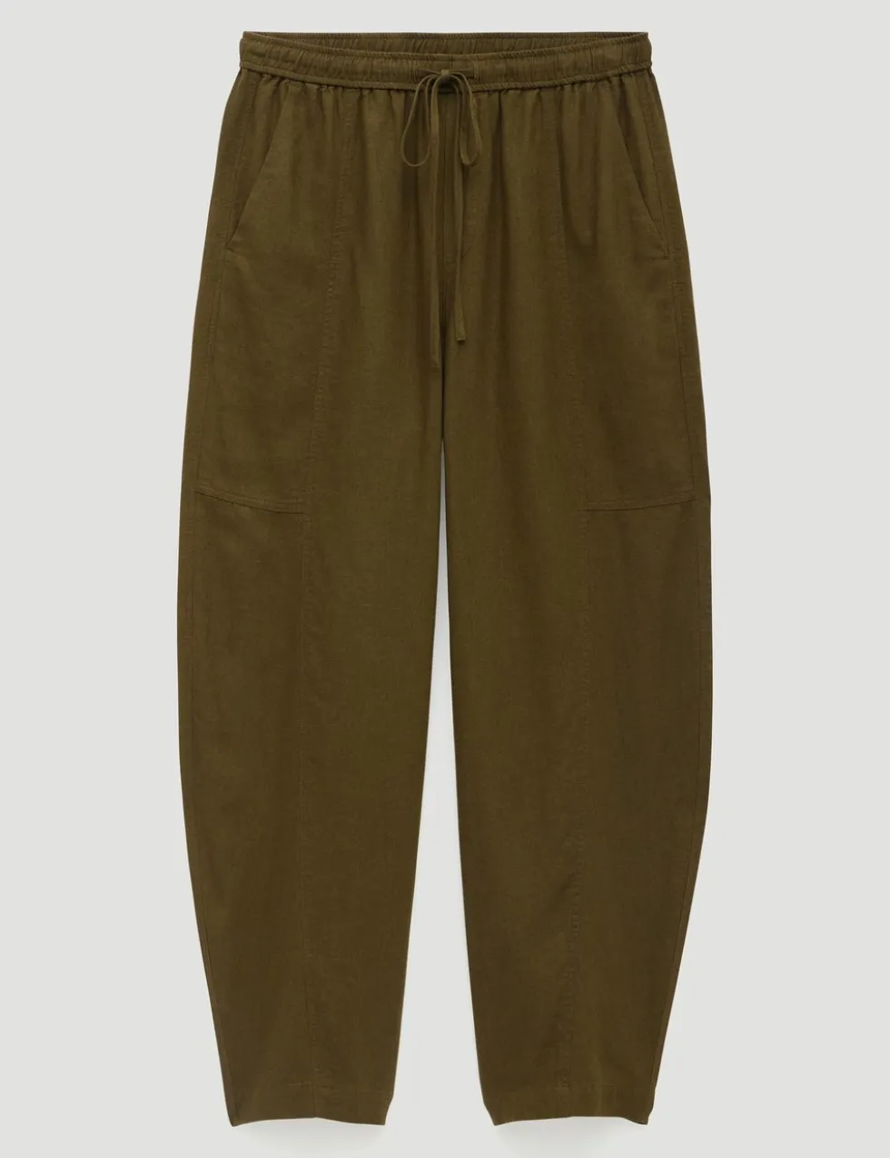Linen Blend Barrel Leg Trousers