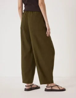 Linen Blend Barrel Leg Trousers