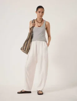 Linen Blend Barrel Leg Trousers