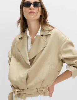 Linen Blend Belted Cropped Jacket