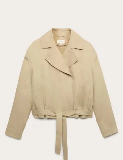 Linen Blend Belted Cropped Jacket