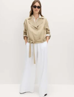 Linen Blend Belted Cropped Jacket