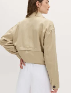 Linen Blend Belted Cropped Jacket