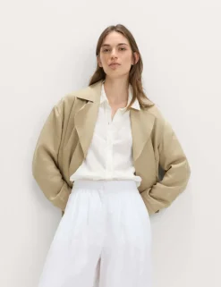Linen Blend Belted Cropped Jacket