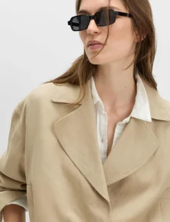 Linen Blend Belted Cropped Jacket