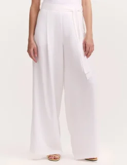 Linen Blend Belted Wide Leg Trousers