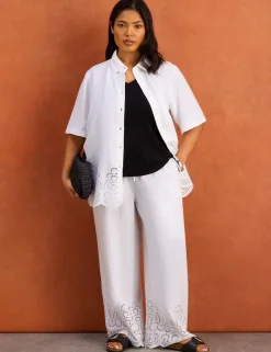 Linen Blend Broderie Button Through Shirt