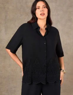 Linen Blend Broderie Button Through Shirt