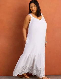 Linen Blend Broderie Maxi Swing Dress
