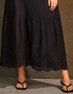Linen Blend Broderie Maxi Swing Dress